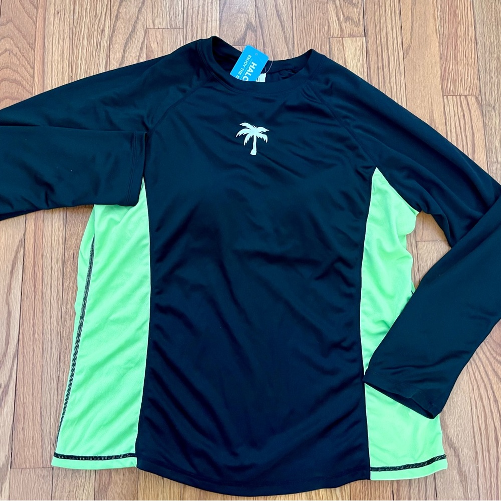 NWT XL Women's Long Sleeve Black Green Swim Rashguard